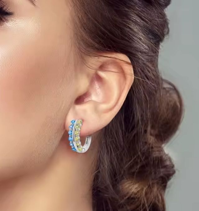 Aretes Plata 925 circonitas turquesas y amarillas