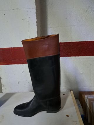 Botas altas cuero de piel marrón-negro