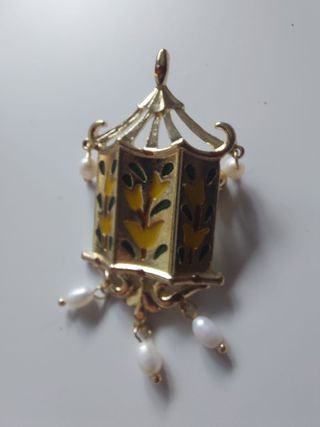 Broche vintage dorado con perlas joyas mujer