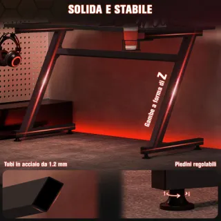 Scrivania da Gaming in Legno e Acciaio con Passaca