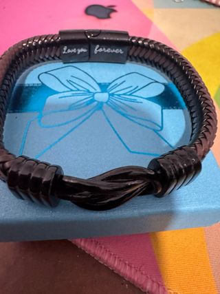 Pulsera trenzada negra - Love you forever