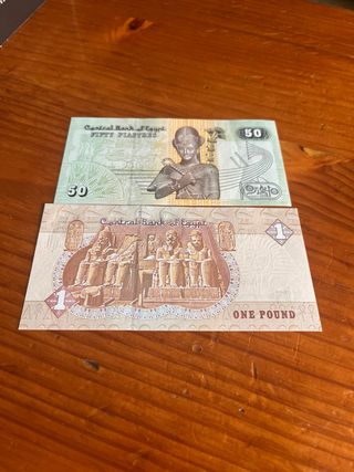 2 Billetes Egipto: 1£ & 50£