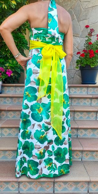 Vestido floral verde blanco fiesta