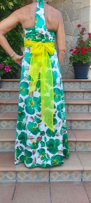 Vestido floral verde blanco fiesta