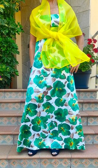 Vestido floral verde blanco fiesta