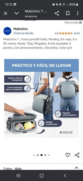 Trona portátil bebé Mobiclinic Monkey Gris