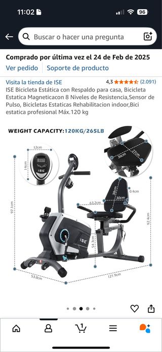 Bicicleta estática ISE con respaldo