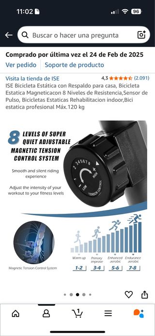 Bicicleta estática ISE con respaldo