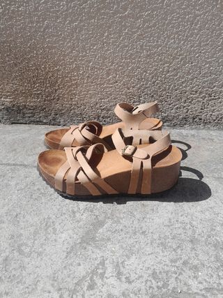 Sandalias cuña marrones mujer talla 38