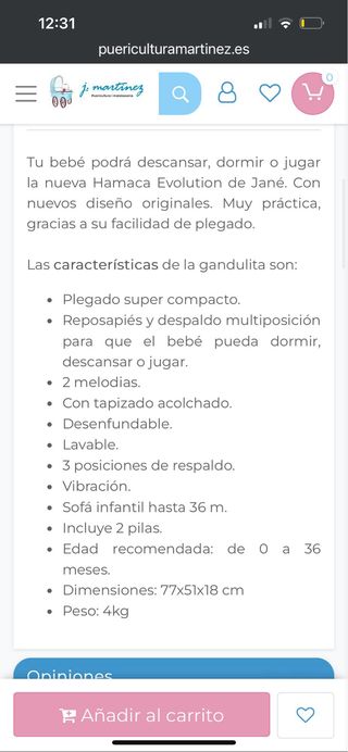 Hamaca Jane Evolution - Bebé