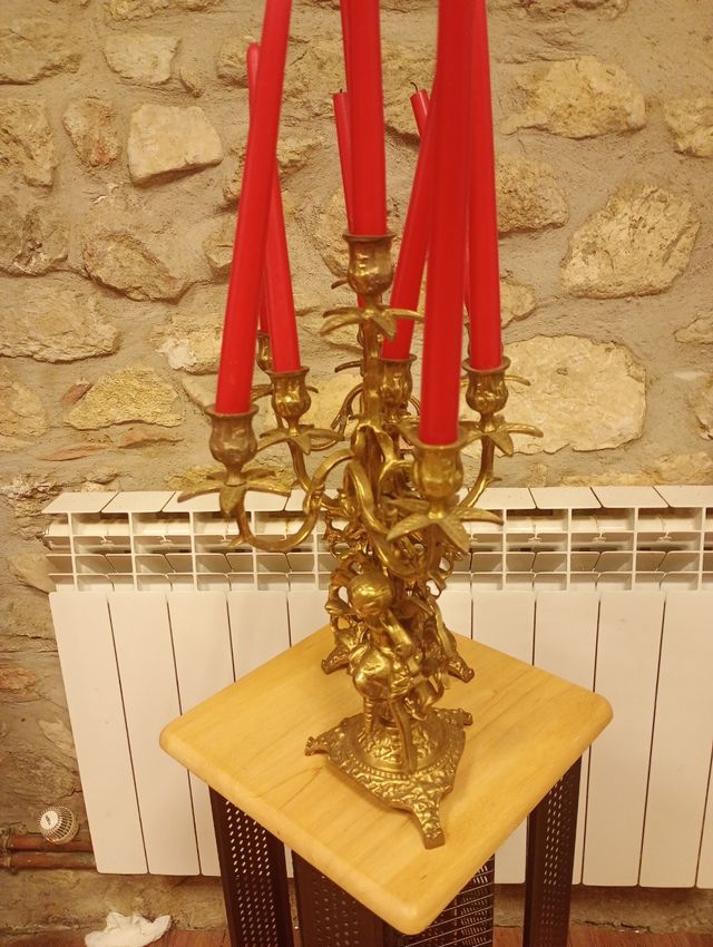 2 candelieri in bronzo dorato a 5 bracci