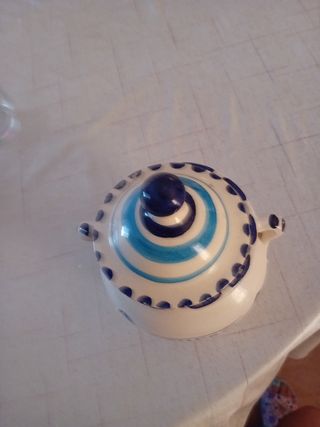 Azucarero Cerámica Azul y Blanco