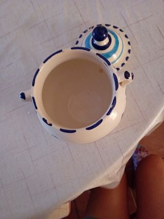 Azucarero Cerámica Azul y Blanco