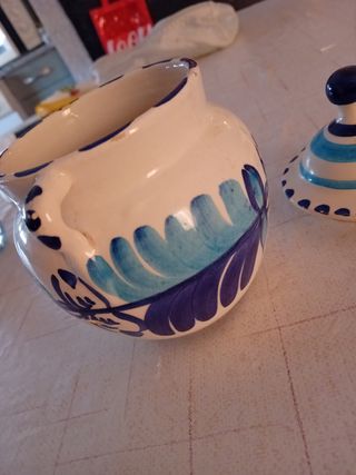 Azucarero Cerámica Azul y Blanco