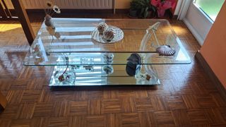 Mesa centro cristal dorada