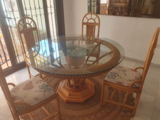 Mesa jardín mimbre 4 sillas
