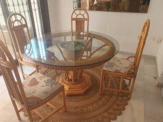 Mesa jardín mimbre 4 sillas