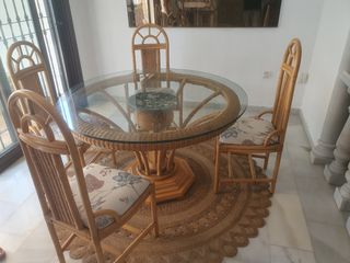 Mesa jardín mimbre 4 sillas