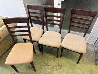 4 sedie in legno - Sedute in tessuto beige