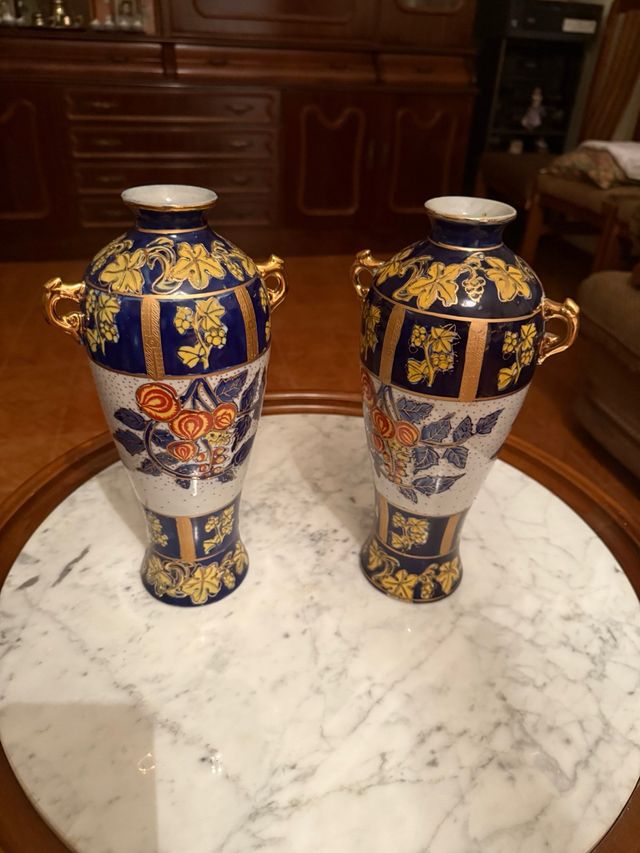 pareja de Jarrones azul y dorado