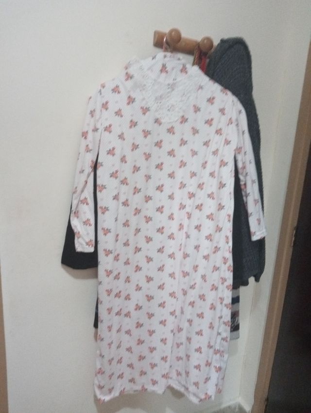 Camisón largo - Flores rosa y blanco