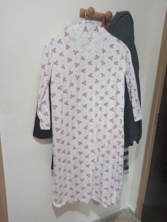 Camisón largo - Flores rosa y blanco