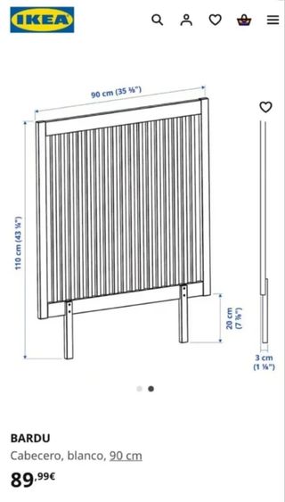 Cabecero IKEA BARDU 90cm blanco