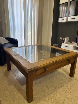 Mesa centro madera - cristal Medidas 110x110x50