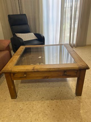 Mesa centro madera - cristal Medidas 110x110x50