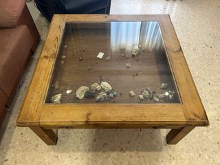 Mesa centro madera - cristal Medidas 110x110x50