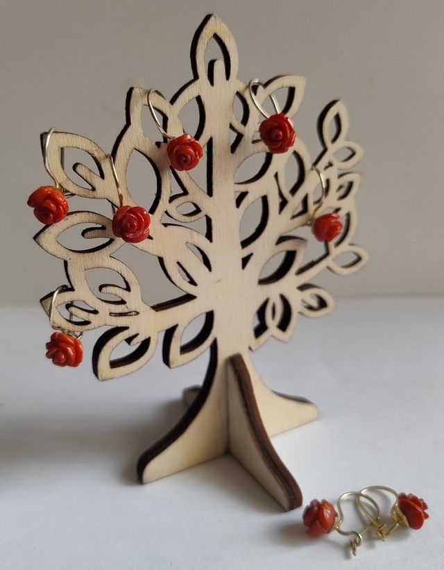 Orecchini corallo roselline rosse | Argento