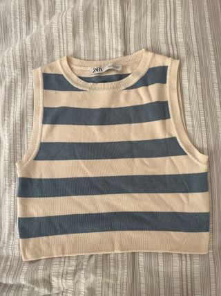 Top rayas Zara beige-azul