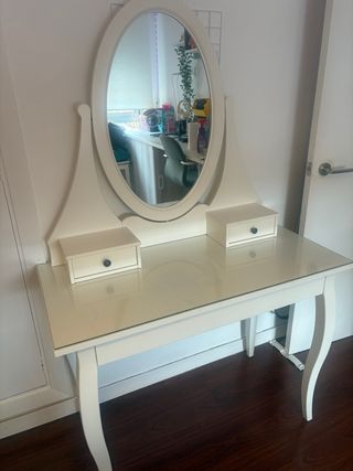 Tocador blanco con espejo - Madera y cristal