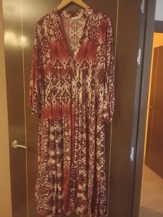 Vestido boho largo estampado burdeos-blanco