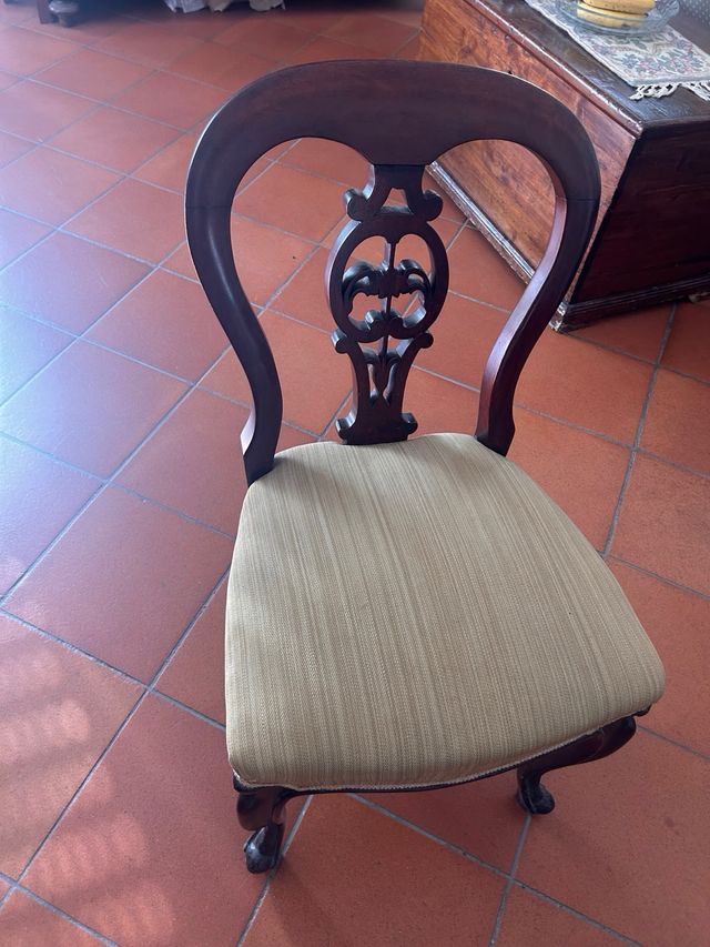 Set di 4 Sedie inglesi '50 Mogano e cotone garzato