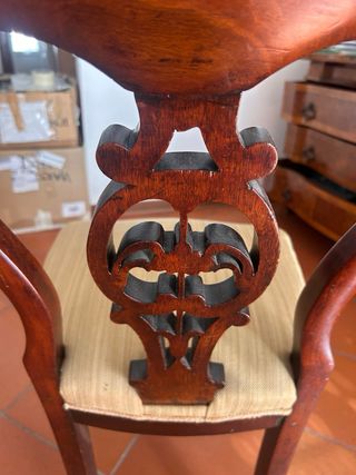 Set di 4 Sedie inglesi '50 Mogano e cotone garzato