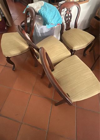 Set di 4 Sedie inglesi '50 Mogano e cotone garzato