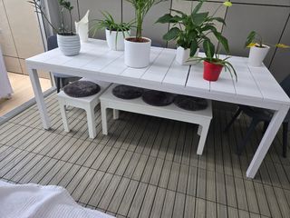 Mesa jardín blanca extensible. Aluminio/resina