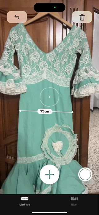 Traje gitana - Verde agua y blanco