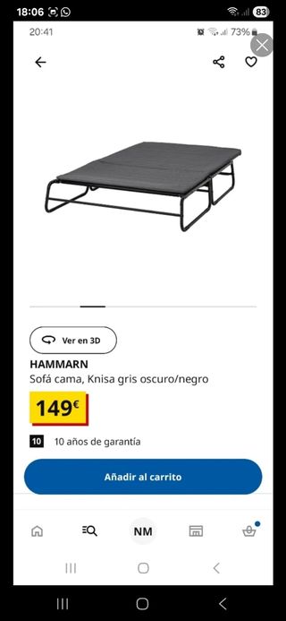 Sofá cama gris - plegable Hammarn