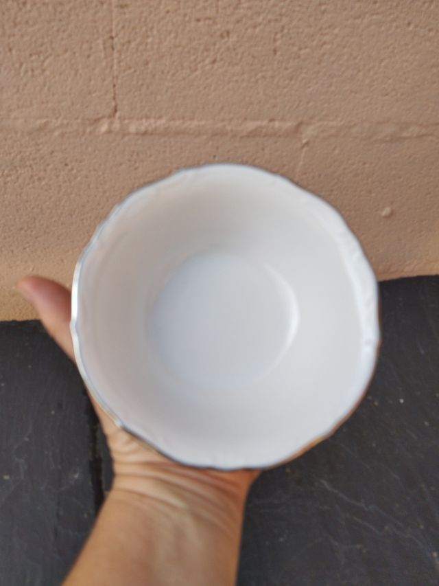 6 Cuencos porcelana Winterling borde plateado.