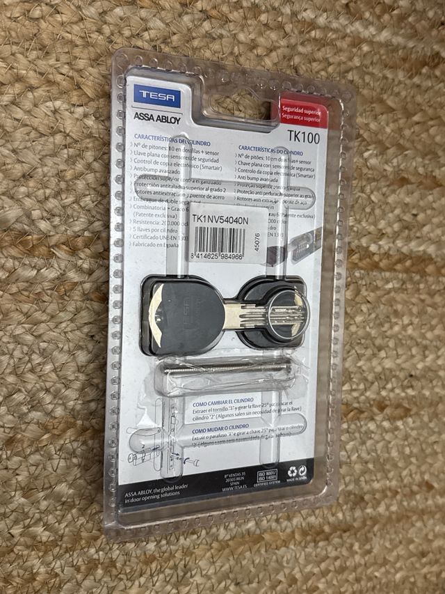 Bombín TESA TK100 40+40mm niquelado.Alta Seguridad