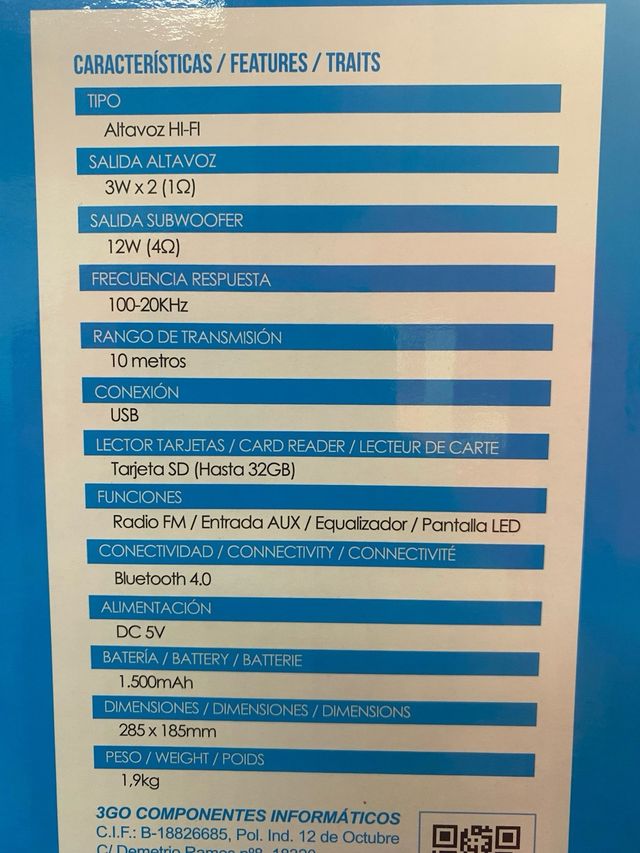 Altavoz Bluetooth 3Go Nagara