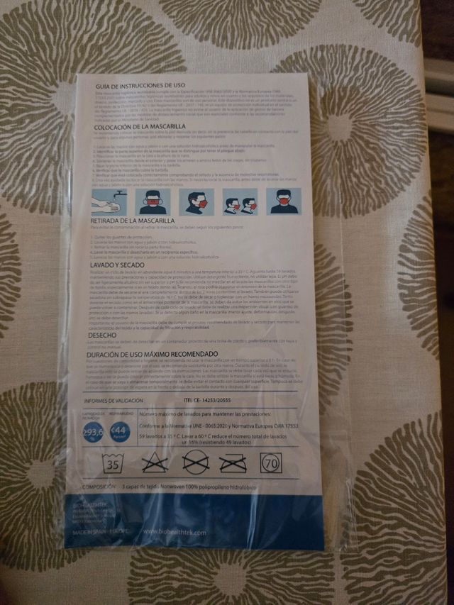 Mascarilla Bio Health Tek reutilizable