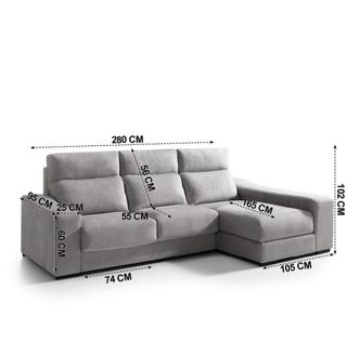 Sofá chaise longue gris - 280cm
