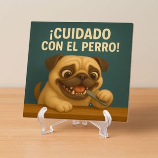 Azulejo “Cuidado con el perro” pug simpático