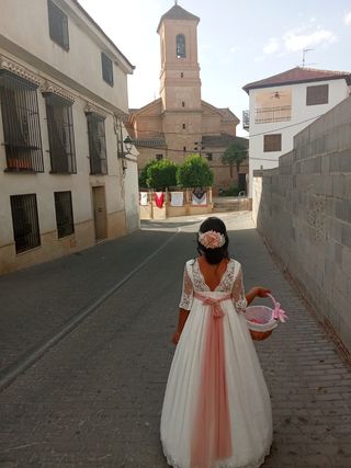 Vestido comunión niña blanco-rosa