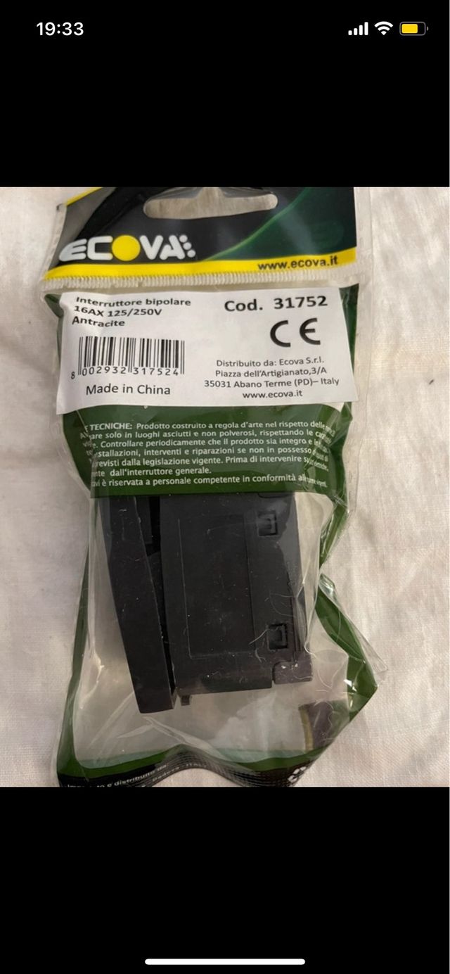 Interruttore bipolare Ecova 16AX