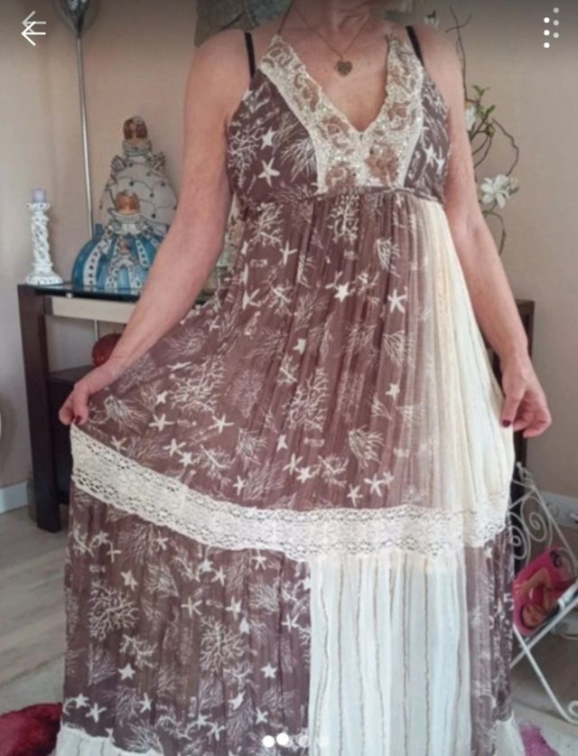 Vestido boho chic beige y marrón