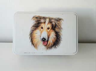 Caja metal vintage con dibujos perros